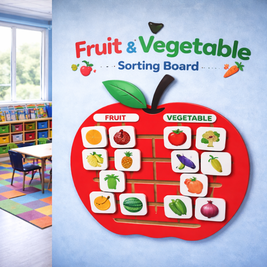 Wooden Fruit & Vegetable Sorting Board | Montessori Classification Learning Activity