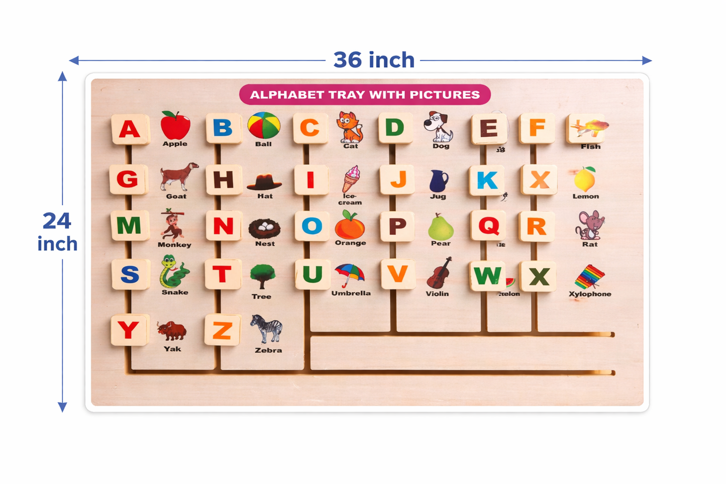 Wooden Alphabet Matching Tray with Pictures | Montessori Alphabet Learning Board (36 × 24 Inches)