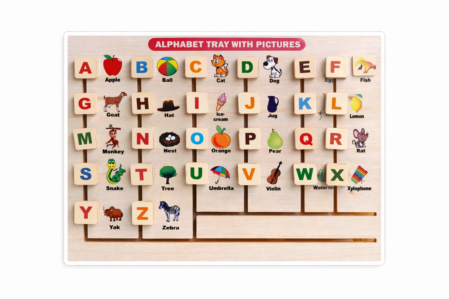 Wooden Alphabet Matching Tray with Pictures | Montessori Alphabet Learning Board (36 × 24 Inches)