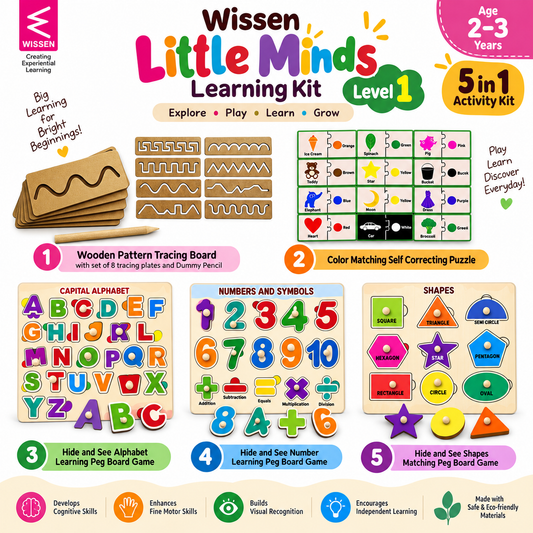 Wissen Little Minds Learning Kit – 5-in-1 Wooden Educational Activity Toys for Toddlers, Early Learning Kit for Kids Ages 2–3 Years