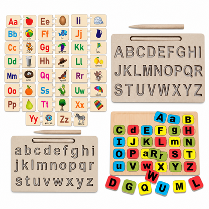 Wissen English Learning Kit for Kids Age 3–4 Years | Wooden Alphabet Matching Puzzle, Capital & Small Letter Tracing Boards & Alphabet Matching Game | Preschool Educational Toys for Early Learning