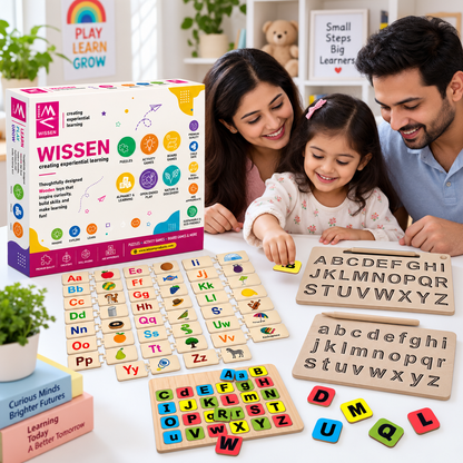Wissen English Learning Kit for Kids Age 3–4 Years | Wooden Alphabet Matching Puzzle, Capital & Small Letter Tracing Boards & Alphabet Matching Game | Preschool Educational Toys for Early Learning