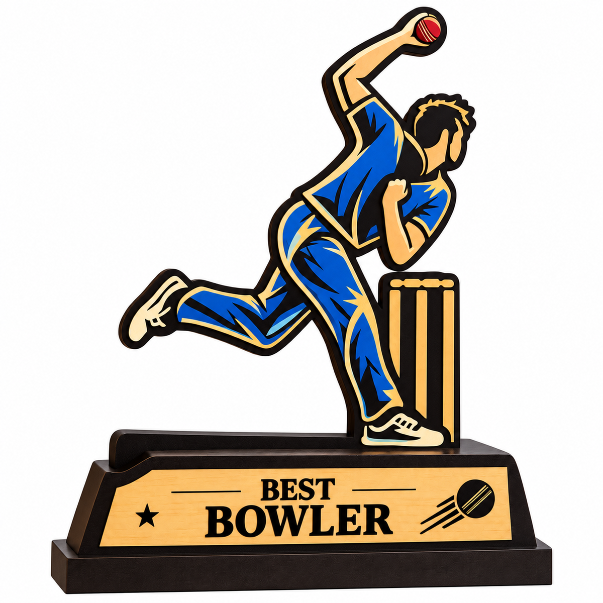 Best Bowler – Wooden Cricket Trophy - Avl sizes- 8,10,12,14 inch