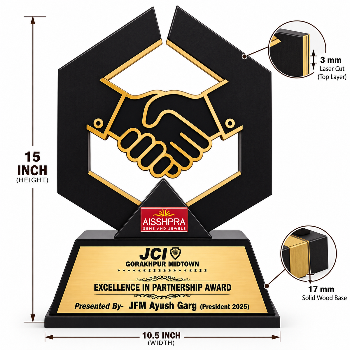Excellence in Partnership Award – Premium Wooden Corporate Memento- 15 inch size