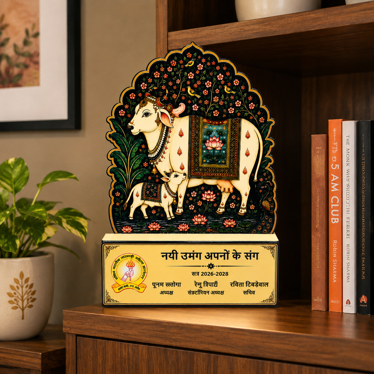 Indian Folk Art Premium Memento MDF Cow & Calf Memento - 9 inch