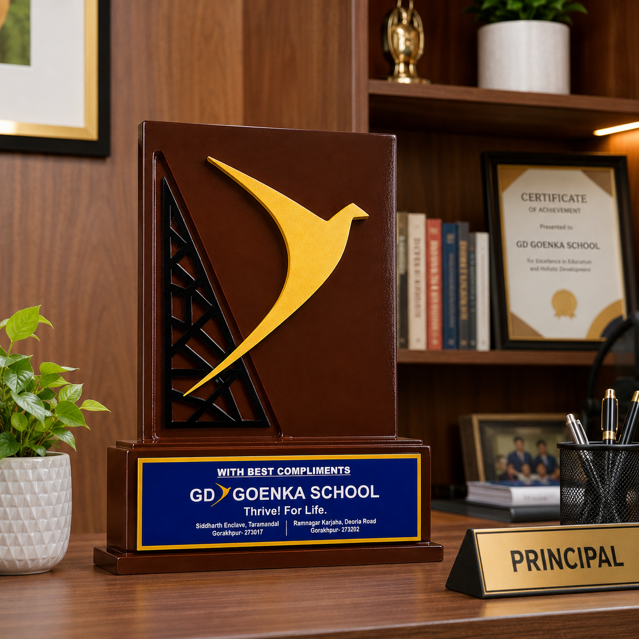 Premium Wooden School Trophy – Elegant Recognition Award