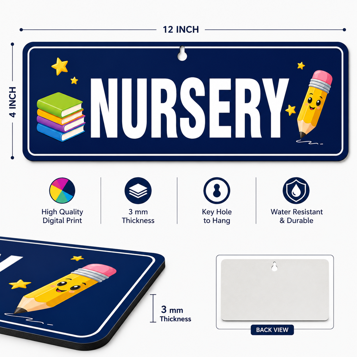 Nursery – Class VIII Sign Board (Single Side) - MDF - 12*4 inch each- Set of 11 Signage