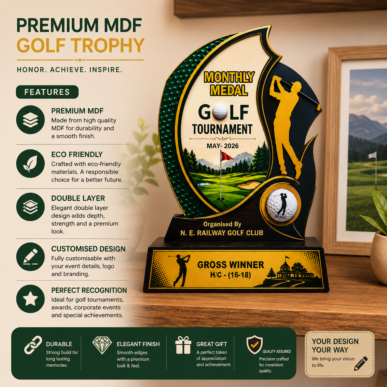 Golf Award Inspired Premium Laser Cut Wooden