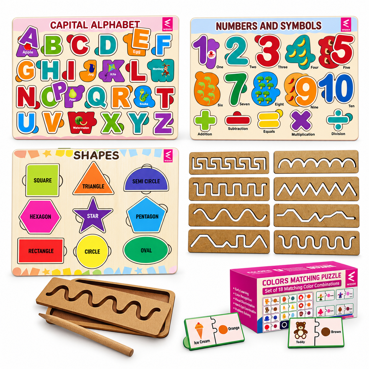 Wissen Little Minds Learning Kit – 5-in-1 Wooden Educational Activity Toys for Toddlers, Early Learning Kit for Kids Ages 2–3 Years