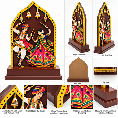 Dandiya Theme Wooden Award & Memento | Traditional Folk Dance Showpiece