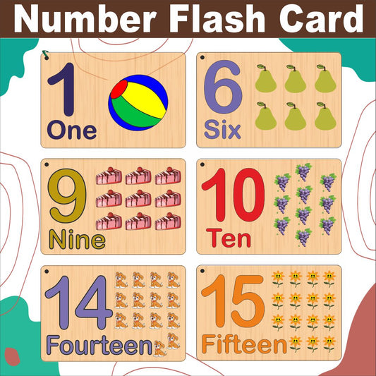Wooden (MDF) Numbers 1-20 Learning Flash card with lacing thread.