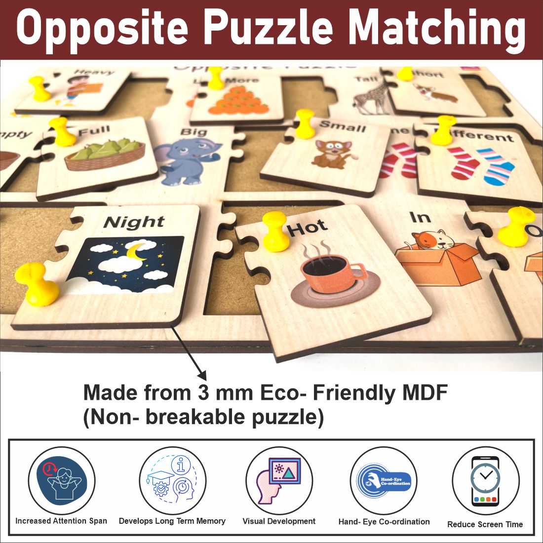 Wooden Self Correcting Opposite peg board puzzle for kids