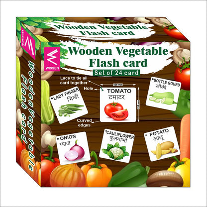 Wooden (MDF) vegetables Learning Flash card with lacing thread.