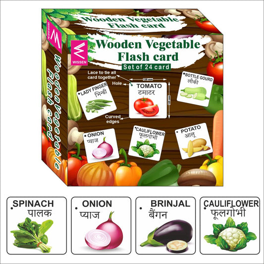 Wooden (MDF) vegetables Learning Flash card with lacing thread.