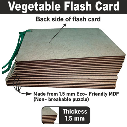 Wooden (MDF) vegetables Learning Flash card with lacing thread.