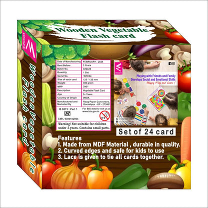 Wooden (MDF) vegetables Learning Flash card with lacing thread.