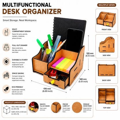 Wooden Desk Organizer with Drawer