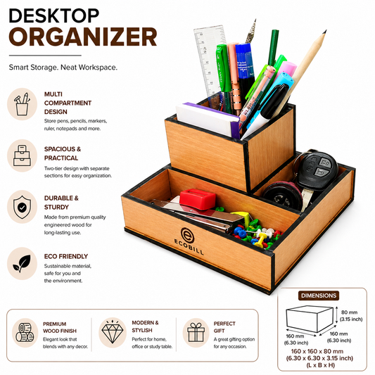 Wooden Desk Organizer with Pen Stand