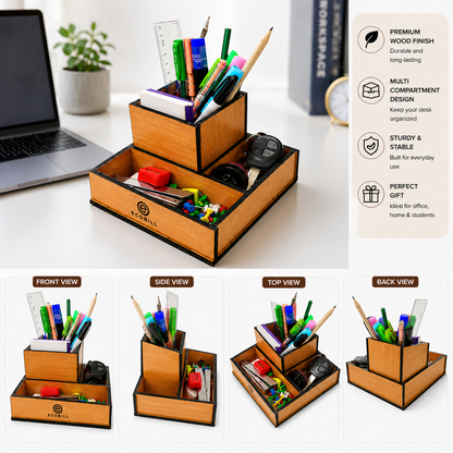 Wooden Desk Organizer with Pen Stand