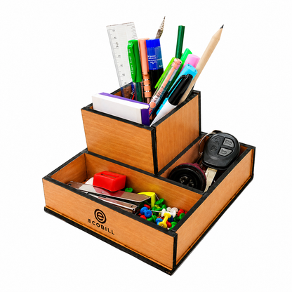 Wooden Desk Organizer with Pen Stand