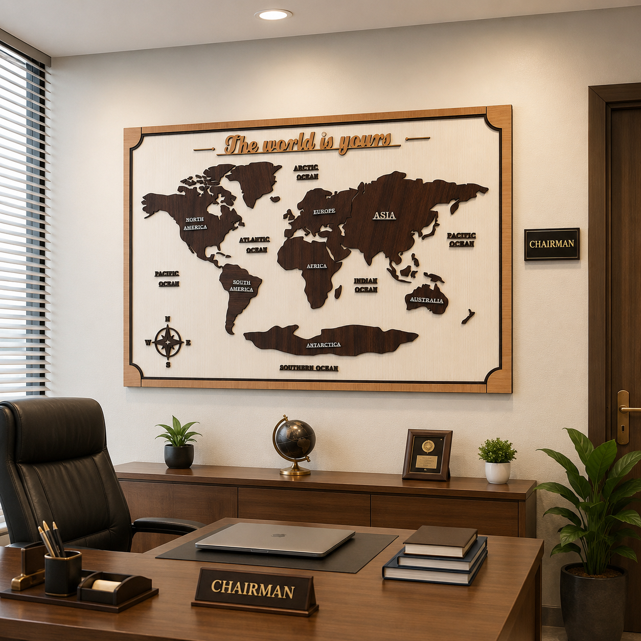 World Map Wall Art – 3 Layer Premium Laminated Wooden Wall Decor (47 x 31 Inch)