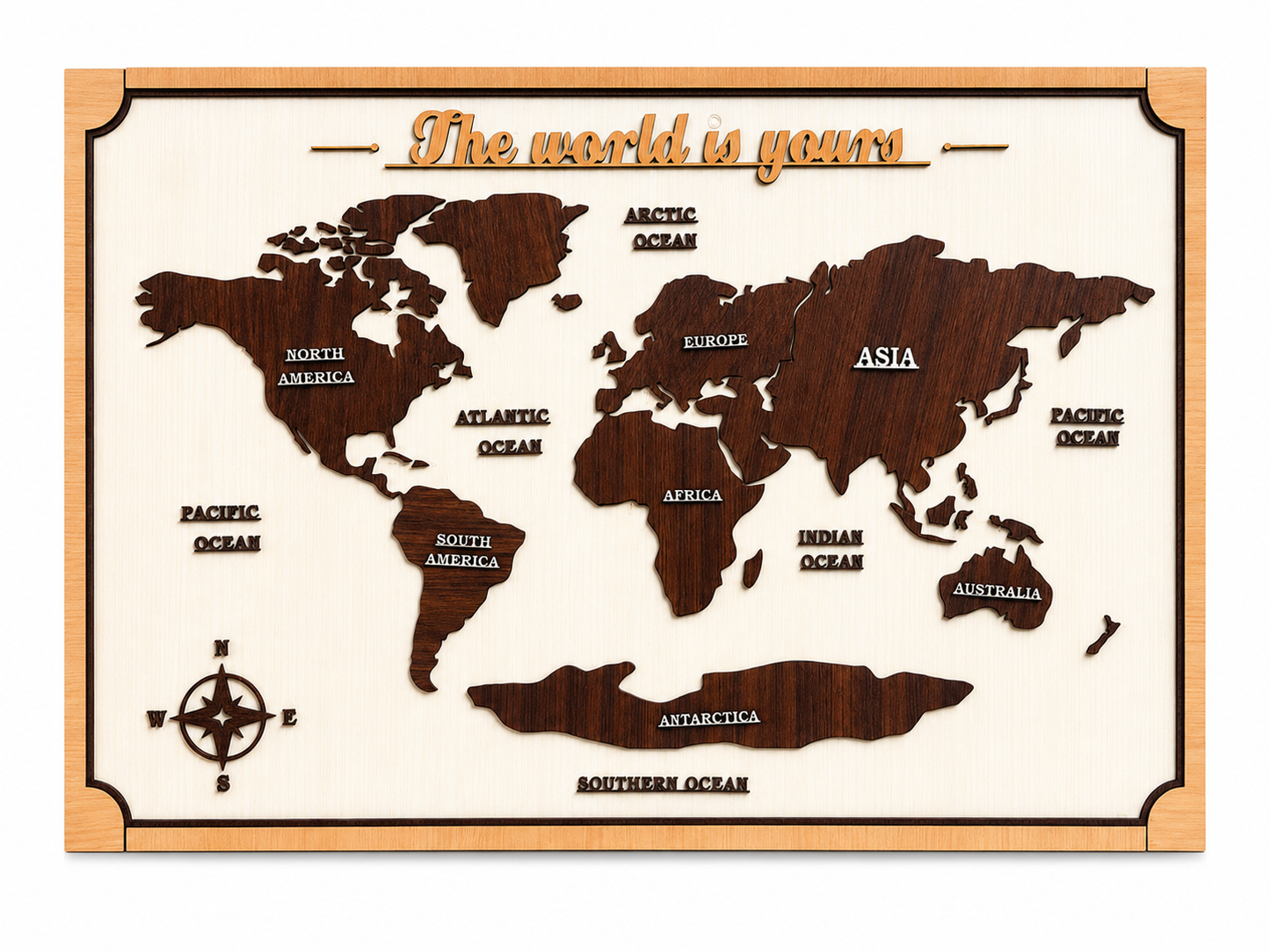 World Map Wall Art – 3 Layer Premium Laminated Wooden Wall Decor (47 x 31 Inch)
