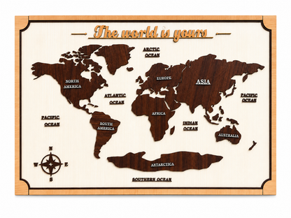 World Map Wall Art – 3 Layer Premium Laminated Wooden Wall Decor (47 x 31 Inch)