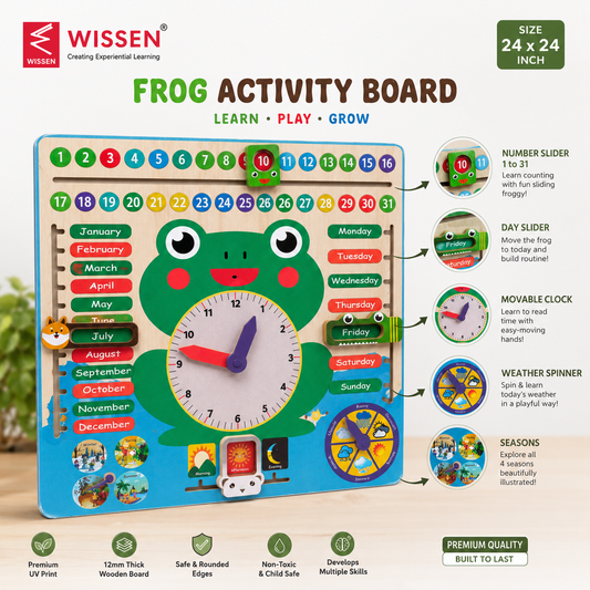 Frog Activity Wall Toy big size 24*24 INCH | Interactive Educational Wall Panel | Wooden Wall Mounted Learning Board for Kids