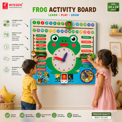 Frog Activity Wall Toy big size 24*24 INCH | Interactive Educational Wall Panel | Wooden Wall Mounted Learning Board for Kids