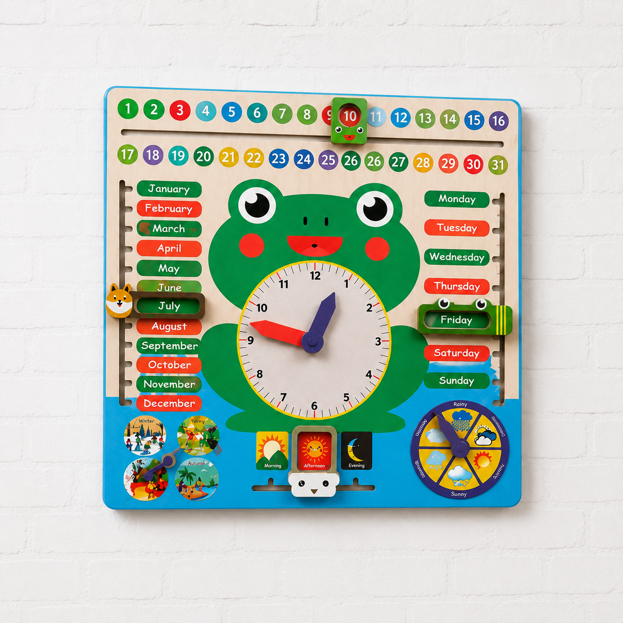 Frog Activity Wall Toy big size 24*24 INCH | Interactive Educational Wall Panel | Wooden Wall Mounted Learning Board for Kids