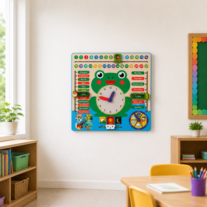 Frog Activity Wall Toy big size 24*24 INCH | Interactive Educational Wall Panel | Wooden Wall Mounted Learning Board for Kids