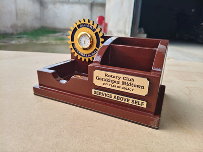 Premium Customized Wooden Desk Organizer with Clock - MOQ_ 50 pcs