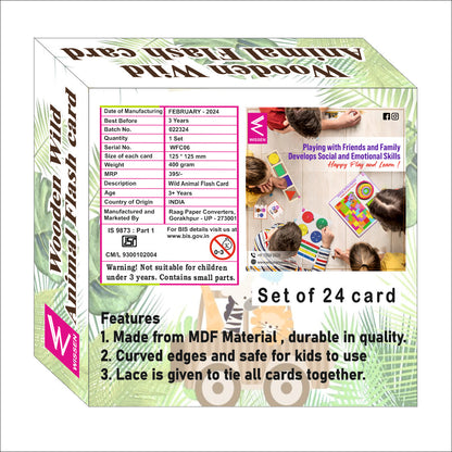 Wooden (MDF) Wild Animals  Learning Flash card with lacing thread.