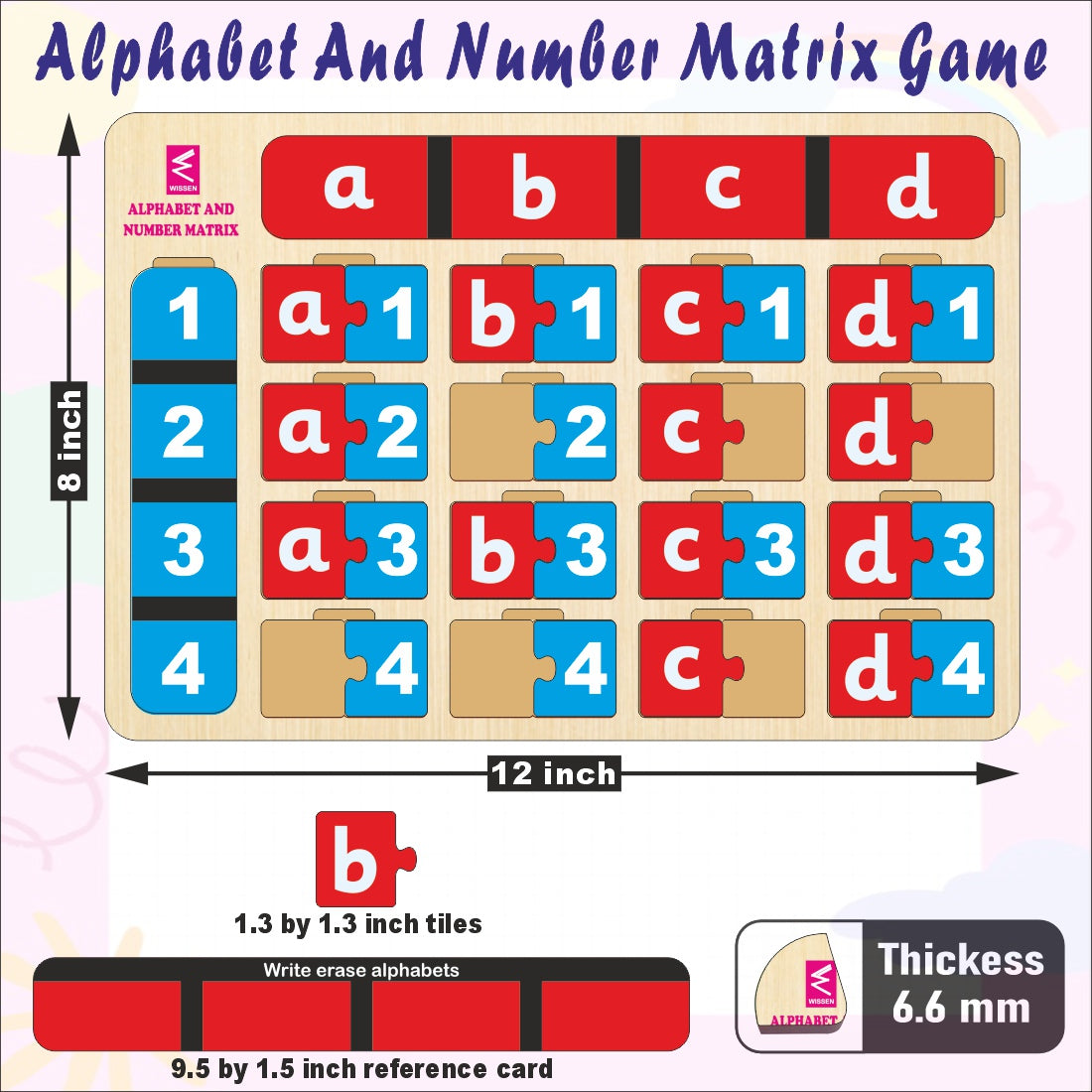 Wissen Maths & Reasoning Learning Kit for Kids Age 6–7 Years | 4-in-1 Wooden Educational Games – Memory Game, Alphabet & Number Matrix, Sudoku & Fraction Master Puzzle | Brain Development & Logical Thinking Toy