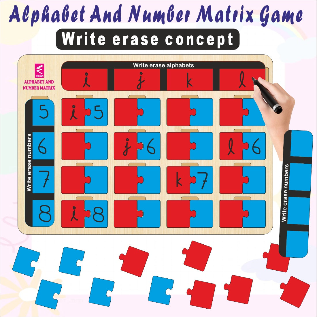 Wissen Maths & Reasoning Learning Kit for Kids Age 6–7 Years | 4-in-1 Wooden Educational Games – Memory Game, Alphabet & Number Matrix, Sudoku & Fraction Master Puzzle | Brain Development & Logical Thinking Toy