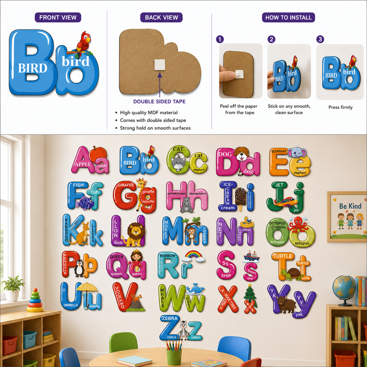 Wooden Alphabet Wall Decor for Kids | Educational MDF Cutout Letters (A–Z)