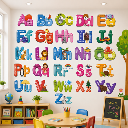 Wooden Alphabet Wall Decor for Kids | Educational MDF Cutout Letters (A–Z)