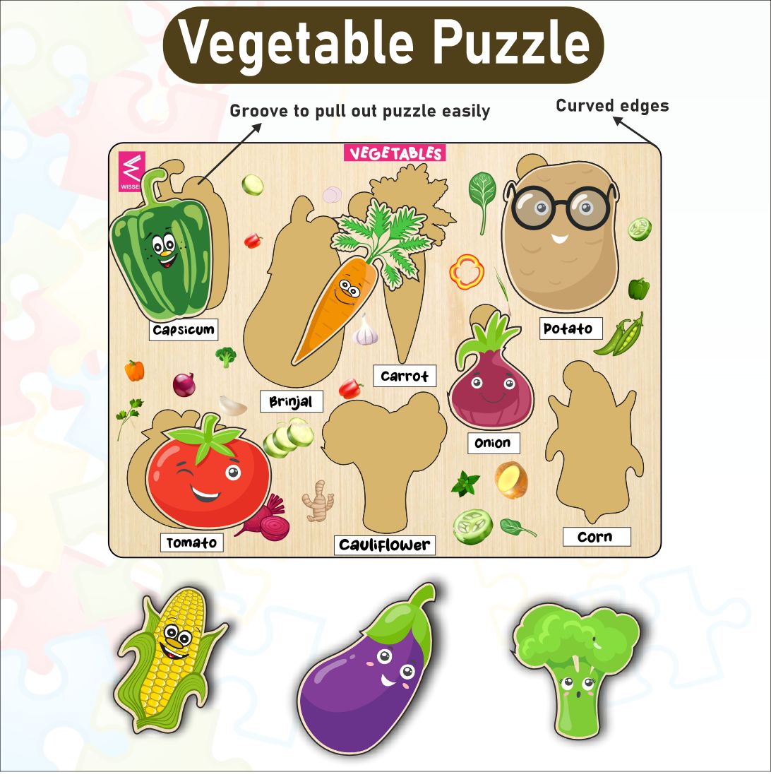 Wooden Vegetable Puzzle Board for Kids- 12*9 inch