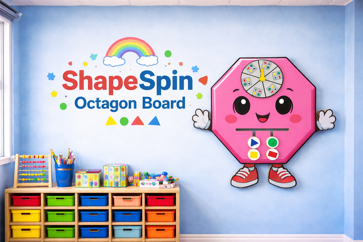 Wooden Shape Recognition Spinner Board | Montessori Educational Shape & Color Matching Activity