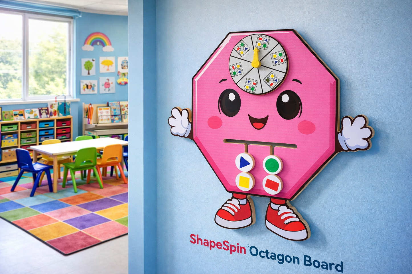 Wooden Shape Recognition Spinner Board | Montessori Educational Shape & Color Matching Activity