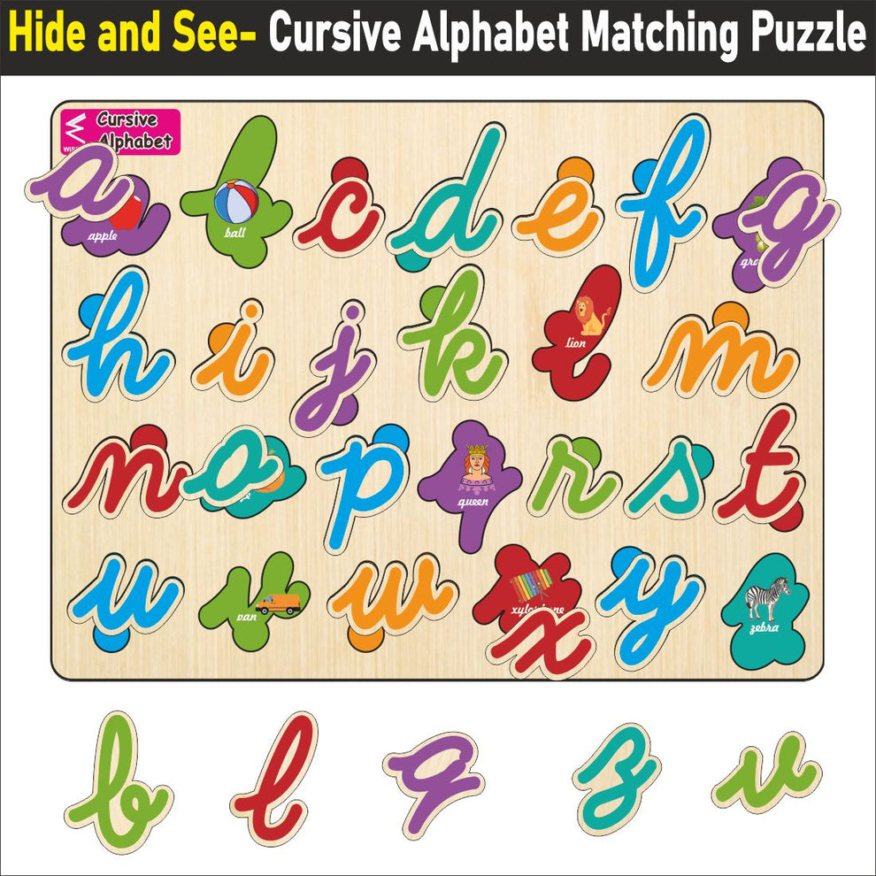 Wooden Hide and See Cursive Capital Alphabet Puzzle – Wissen Products