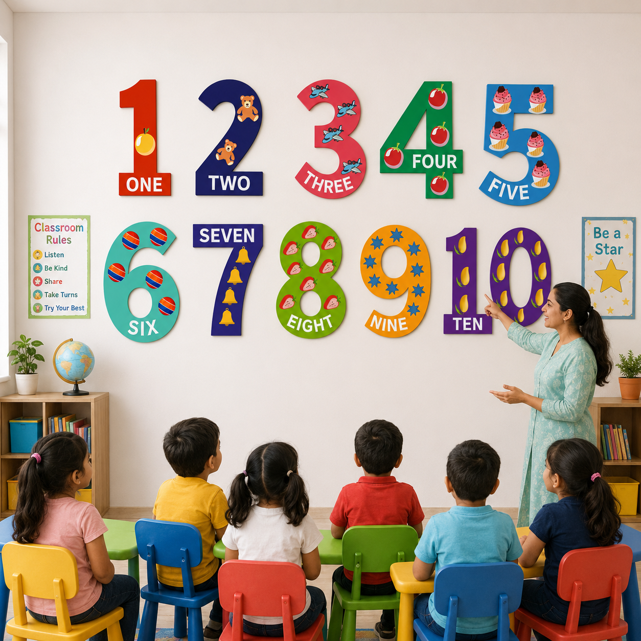 Wooden Number Wall Decor (1–10) for Kids | Educational MDF Number Cutouts