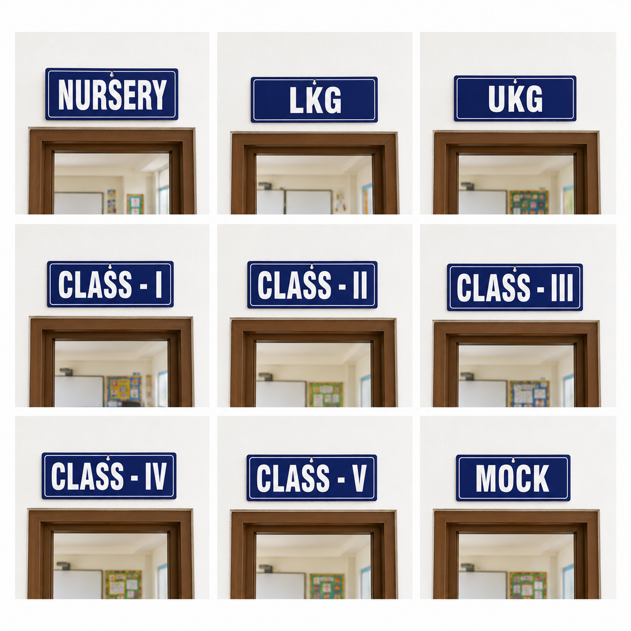 Nursery – Class V Sign Board (Single Side) - MDF - 12*4 inch each- Set of 8 Sign boards