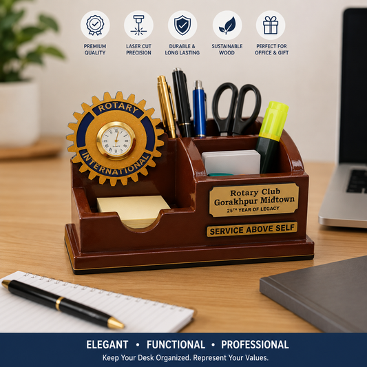 Premium Customized Wooden Desk Organizer with Clock - MOQ_ 50 pcs
