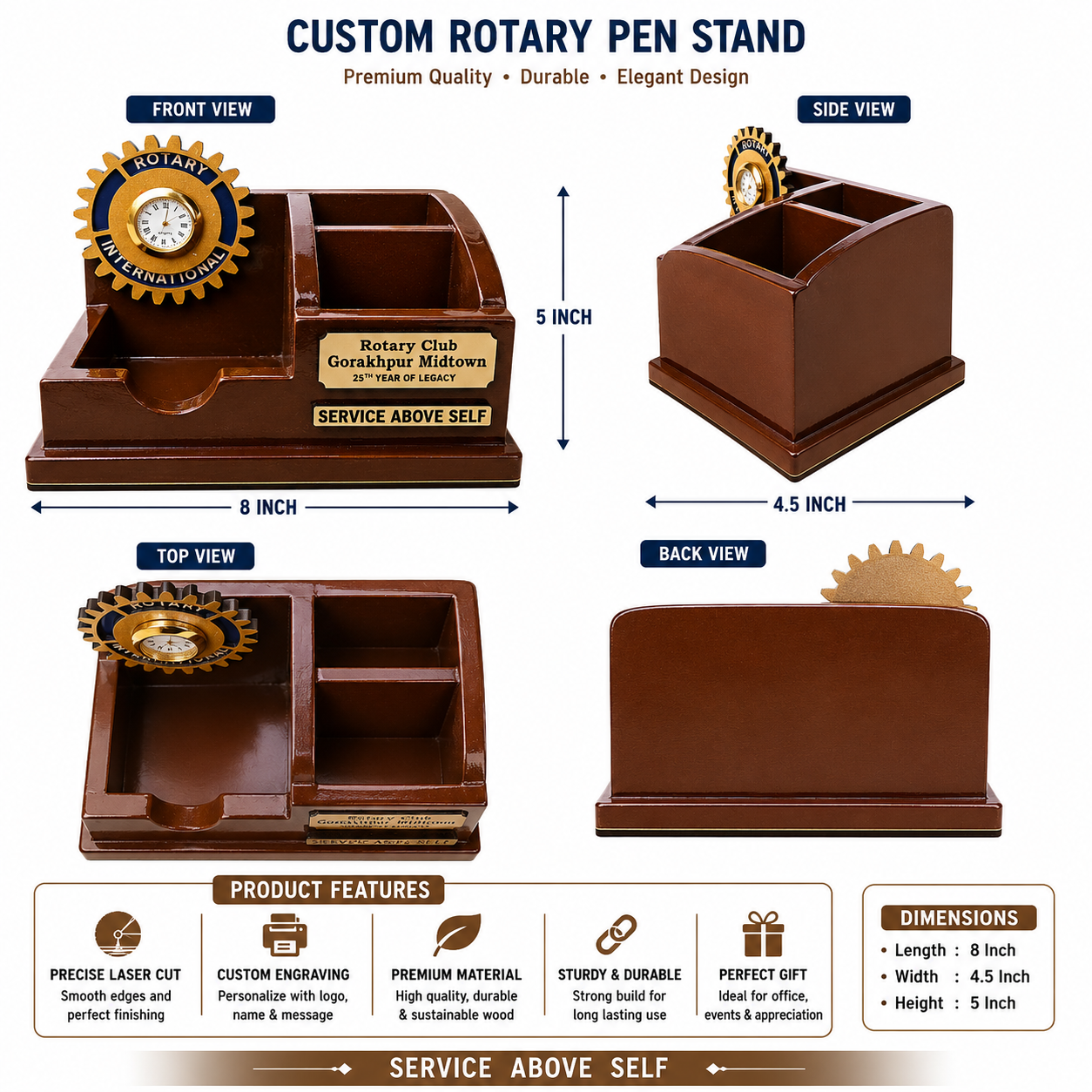 Premium Customized Wooden Desk Organizer with Clock - MOQ_ 50 pcs