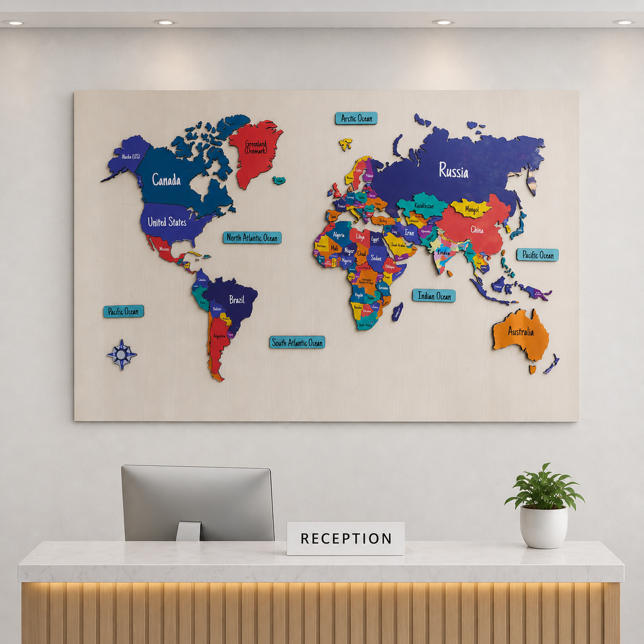 Wooden 3D World MAP Decor - The World in Layers Map