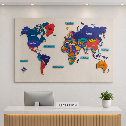 Wooden 3D World MAP Decor - The World in Layers Map