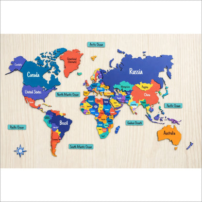 Wooden 3D World MAP Decor - The World in Layers Map