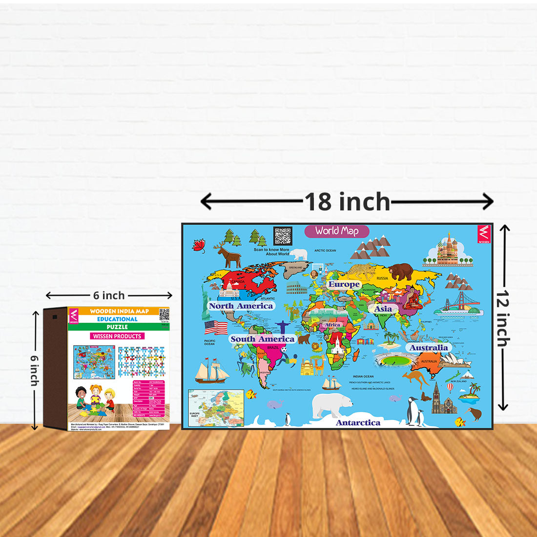Wooden WORLD Map Jigsaw Puzzle with wooden box packing- 12*18 inch